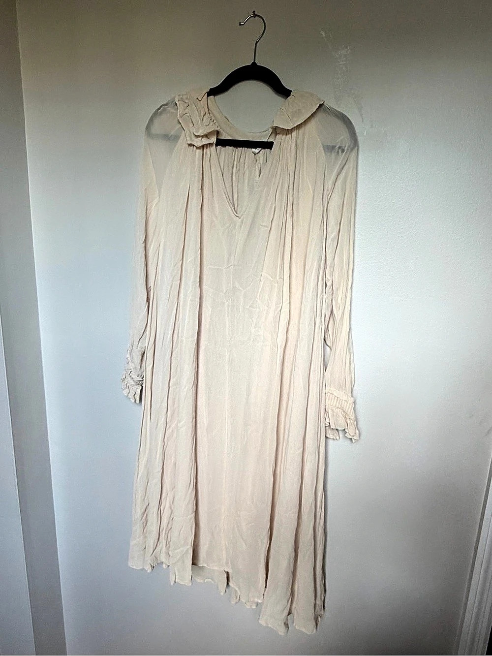 Anthropologie Ruffle Collar Midi Dress in Cream